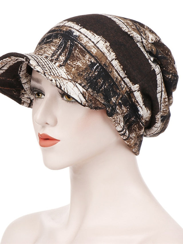 Women's Print Beanies Hat Female Autumn Winter Cotton Baseball Hats Ponytail Vintage Warm Turban Cap Visors Caps - LuckyFash™