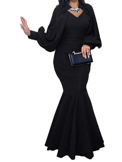 Womenâ€˜s Formal Party Dress Wedding Guest Dress Sheath Dress Trumpet/Mermaid Dress Long Dress Maxi Dress Green Black Blue Long Sleeve Pure Color Ruched Winter Fall Spring Crew Neck Fall Dress 2023 S M - LuckyFash™