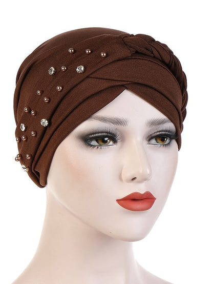 India Muslim Women Hijab Hat with Beads Turban Headscarf Islamic Head Wrap Lady Beanie Bonnet Hair Loss Cover - LuckyFash™