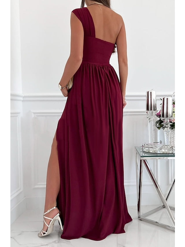 Formal Party Dress Wedding Guest Dress Long Dress Maxi Dress Light Pink Black Red Sleeveless Pure Color Ruched Spring Summer Halter  S M L XL XXL for Women - LuckyFash™