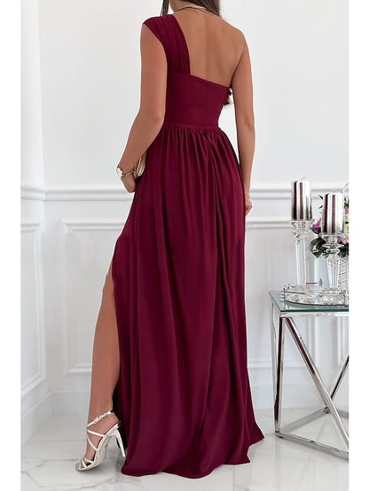 Formal Party Dress Wedding Guest Dress Long Dress Maxi Dress Light Pink Black Red Sleeveless Pure Color Ruched Spring Summer Halter  S M L XL XXL for Women - LuckyFash™