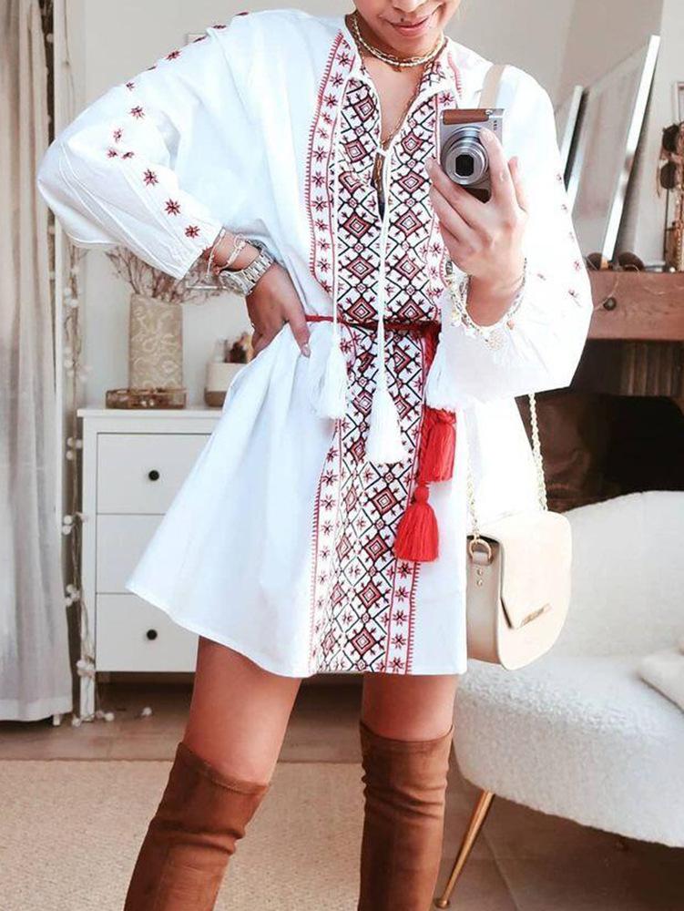 Ethnic Print Long Sleeve Casual Dress - LuckyFash™