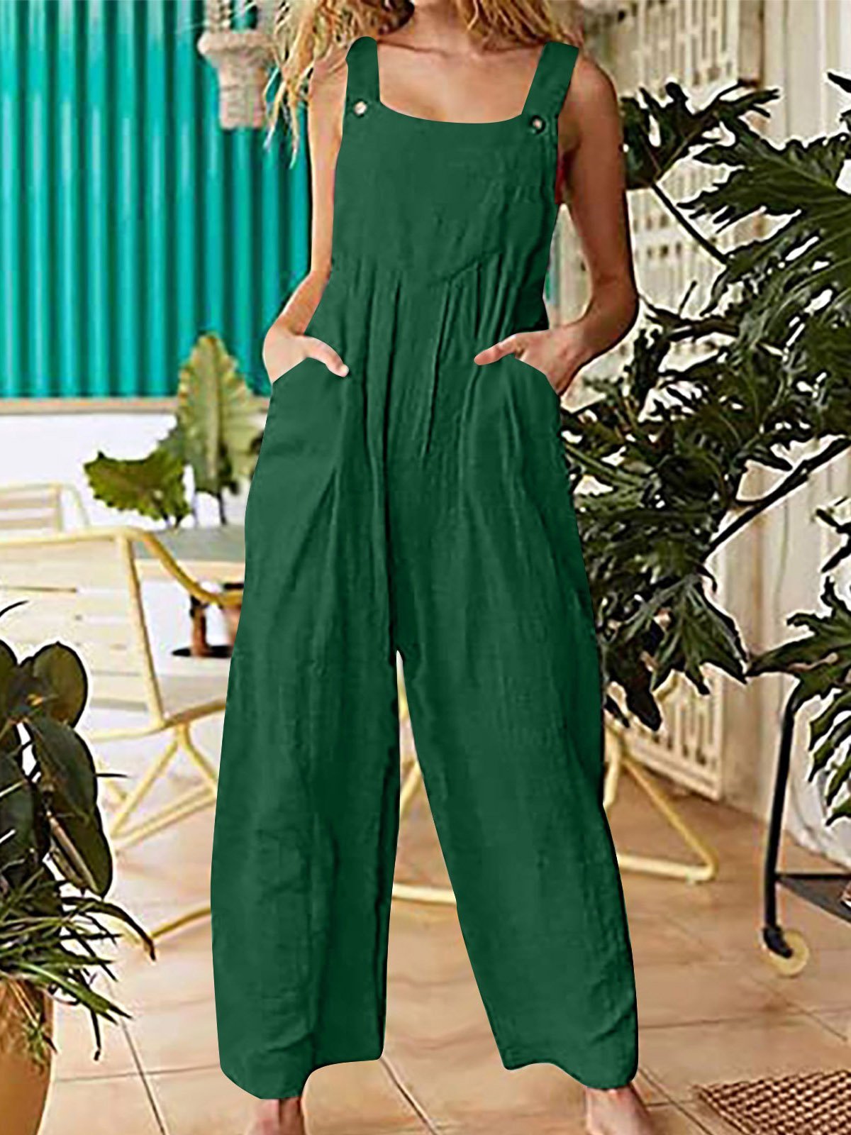 Ethnic Style Solid Button Suspender Jumpsuit - LuckyFash™