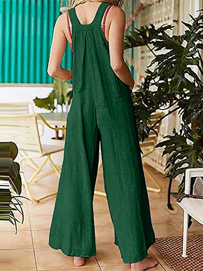 Ethnic Style Solid Button Suspender Jumpsuit - LuckyFash™