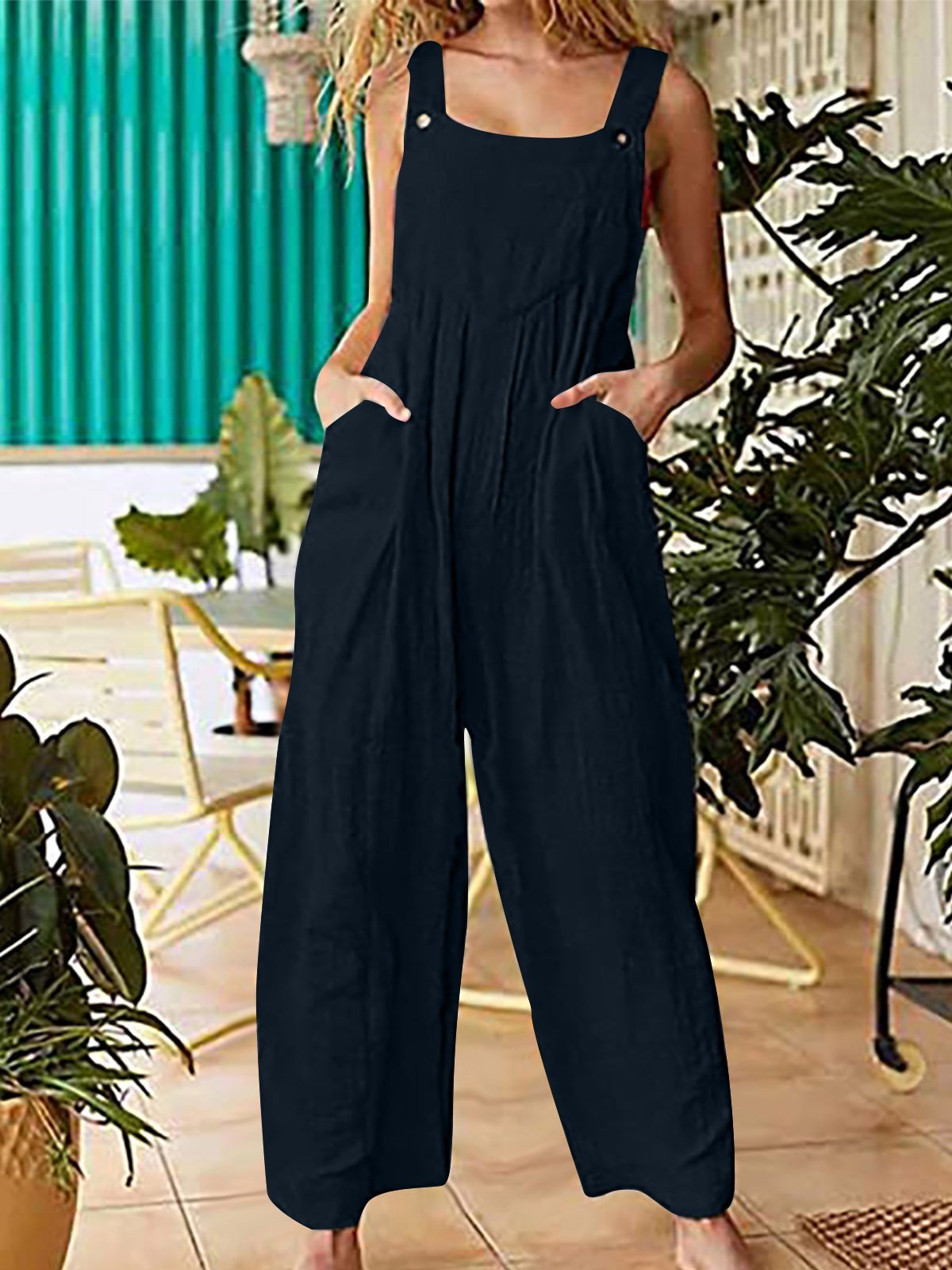 Ethnic Style Solid Button Suspender Jumpsuit - LuckyFash™