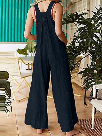 Ethnic Style Solid Button Suspender Jumpsuit - LuckyFash™
