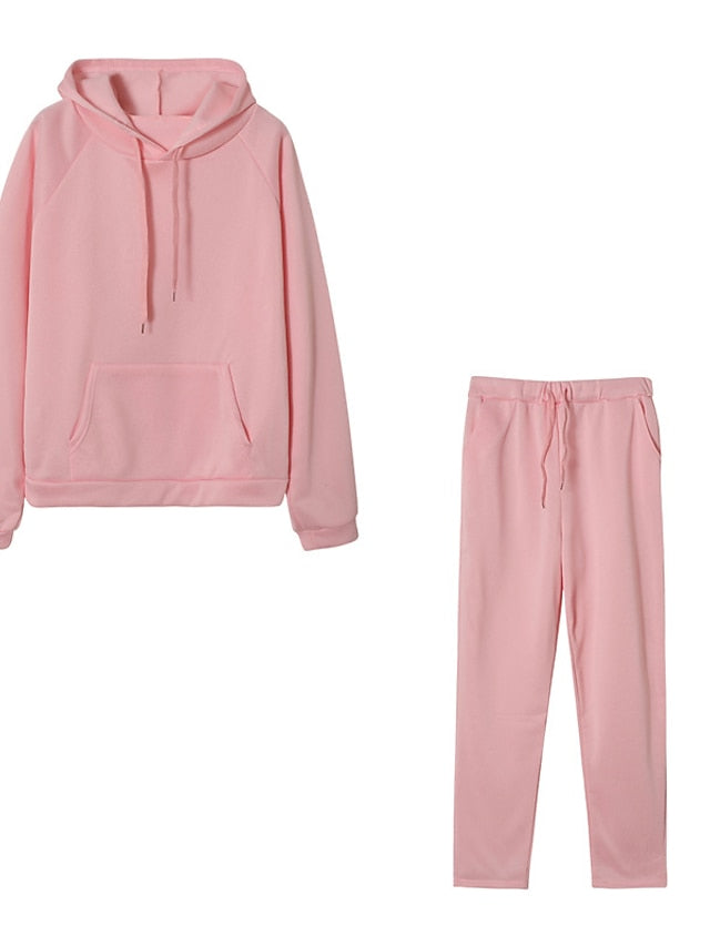 Women's Hoodie Tracksuit Pants Sets Streetwear Blue Pink Sports Outdoor Casual Daily Plain Drawstring Hooded S M L XL XXL - LuckyFash™