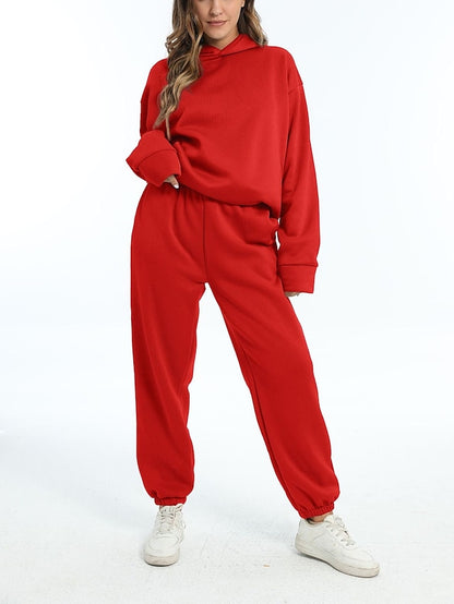 Hoodie 2 Piece Solid / Plain Color Sports Regular Winter Creamy-white ArmyGreen Big red Purple Pink for Women - LuckyFash™