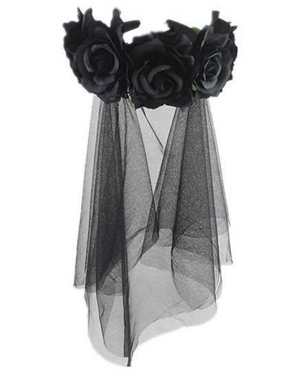 christmas party hair accessories headband simulation rose flower black mesh carnival headband - LuckyFash™