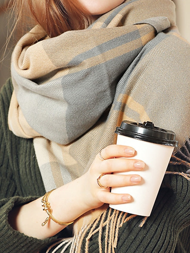 Women's Women's Shawls & Wraps Outdoor Dailywear Holiday Black Red Blue Scarf Plaid - LuckyFash™