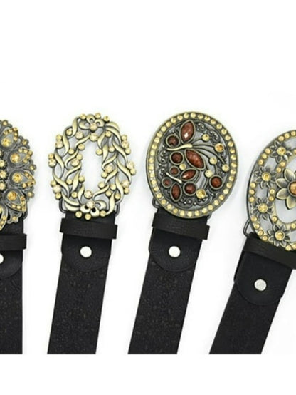 Women's PU Buckle Belt PU Leather Metal Bucke Engraved Crystal Rhinestone Classic Vintage Retro Wedding Party Rhinestone black ch1047 Rhinestone yellow camel ch1067 Rhinestone yellow camel ch1024 - LuckyFash™