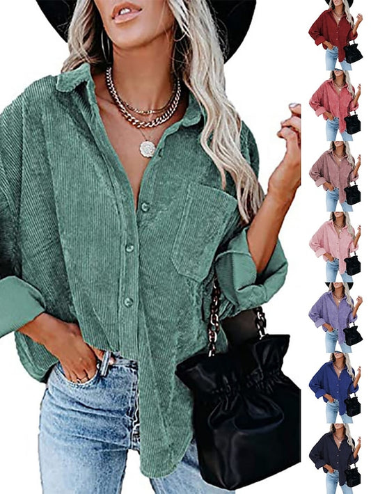 Jacket Basic Solid Colored Classic Shirt Collar Stard Spring &  Fall Light Pink Darkblue Green Purple Pink for Women - LuckyFash™