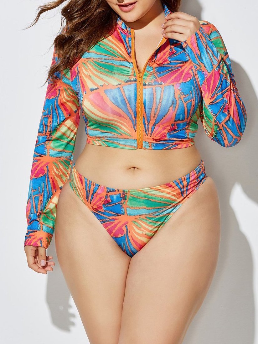 Exotic Printed Bikini Split Swimsuit With Scarf - LuckyFash™