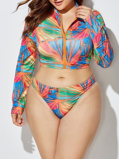 Exotic Printed Bikini Split Swimsuit With Scarf - LuckyFash™