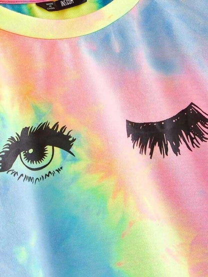 Eye and Eyelash Print Tie Dye Pullover - LuckyFash™
