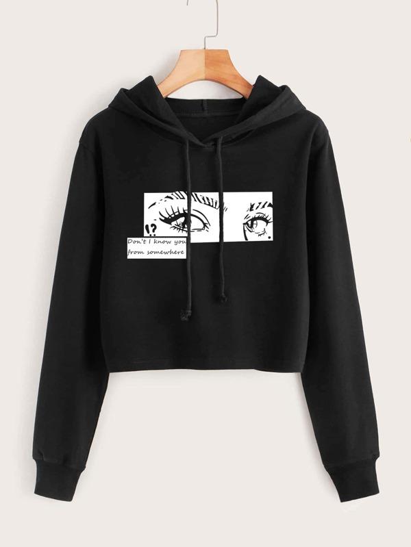 Eye And Slogan Graphic Drawstring Hoodie - LuckyFash™