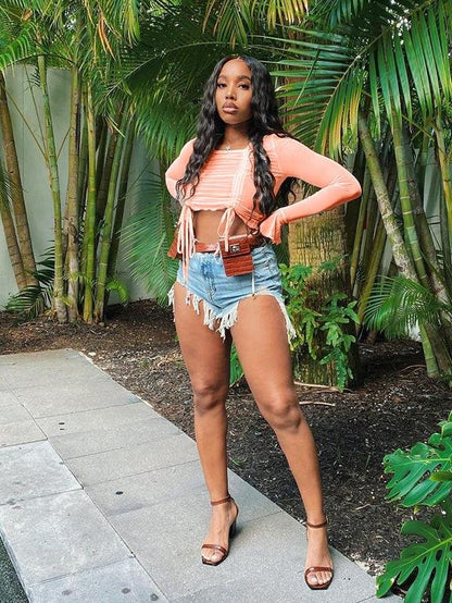 Eye-catching Micro Fringe Irregular Denim Shorts - LuckyFash™