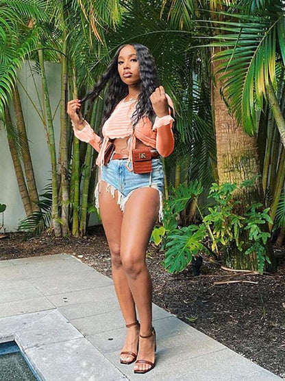 Eye-catching Micro Fringe Irregular Denim Shorts - LuckyFash™