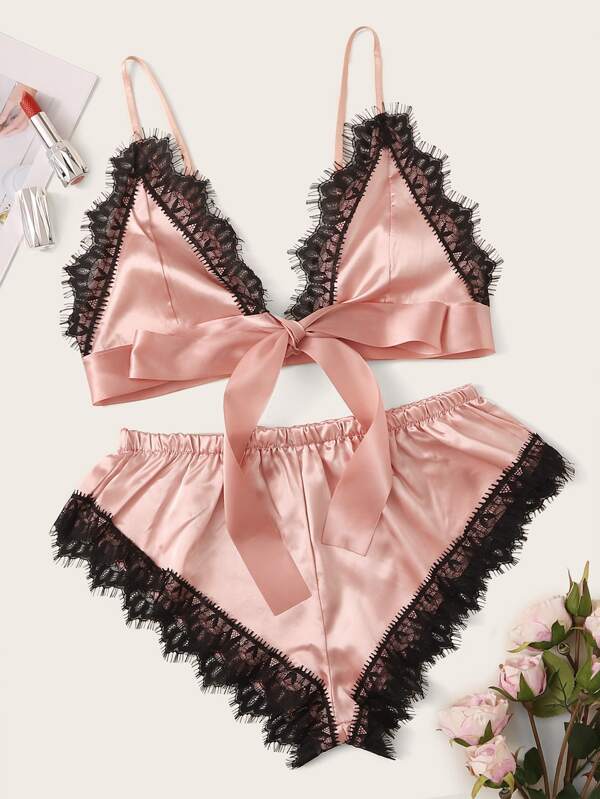 Eyelash Floral Lace Satin Lingerie Set - LuckyFash™