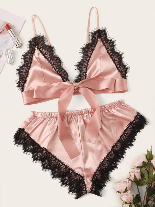 Eyelash Floral Lace Satin Lingerie Set - LuckyFash™