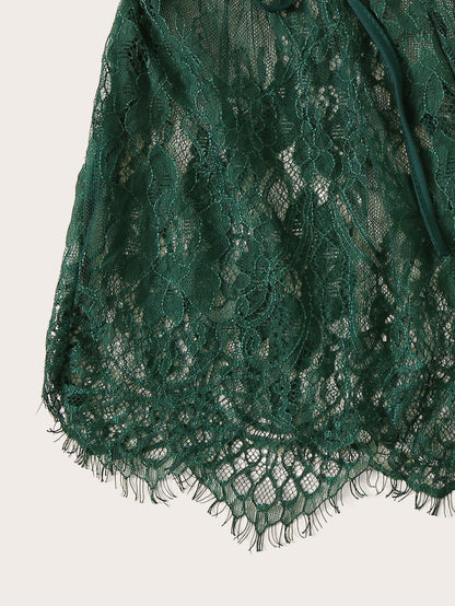 Eyelash Lace Plunging Sleep Romper - LuckyFash™