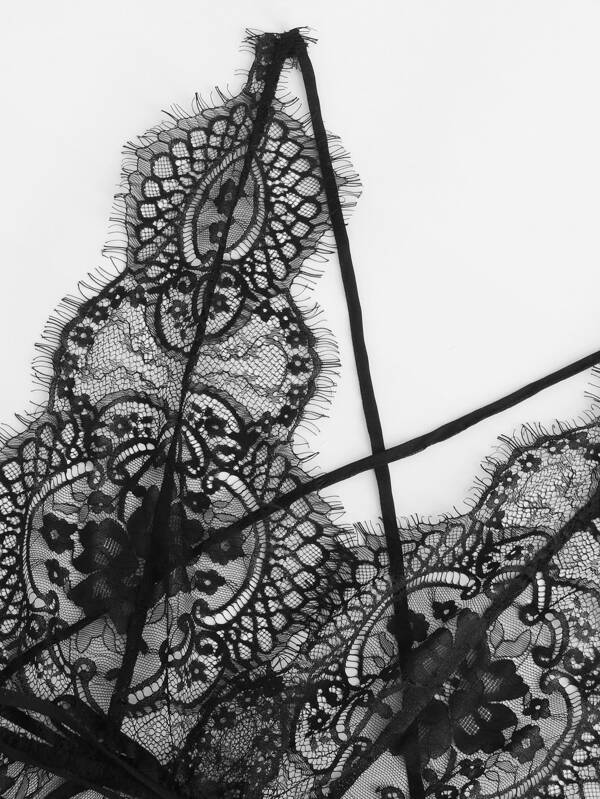 Eyelash Lace Plunging Sleep Romper - LuckyFash™