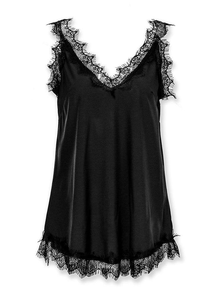 Eyelash Lace Trim Satin Sleeveless Top - LuckyFash™