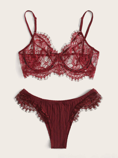 Eyelash Lace Underwire Lingerie Set - LuckyFash™