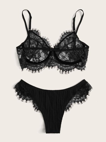 Eyelash Lace Underwire Lingerie Set - LuckyFash™