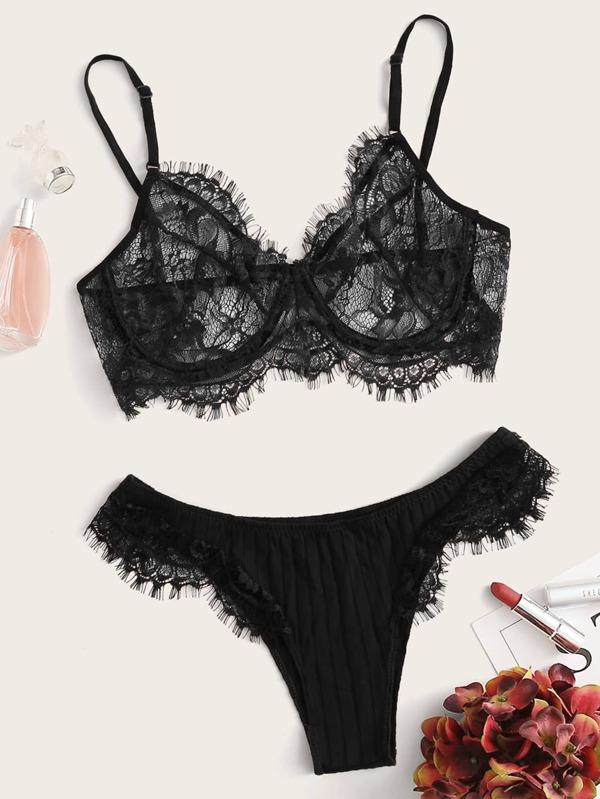 Eyelash Lace Underwire Lingerie Set - LuckyFash™
