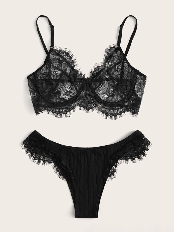 Eyelash Lace Underwire Lingerie Set - LuckyFash™