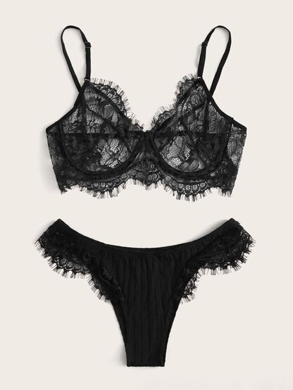 Eyelash Lace Underwire Lingerie Set - LuckyFash™
