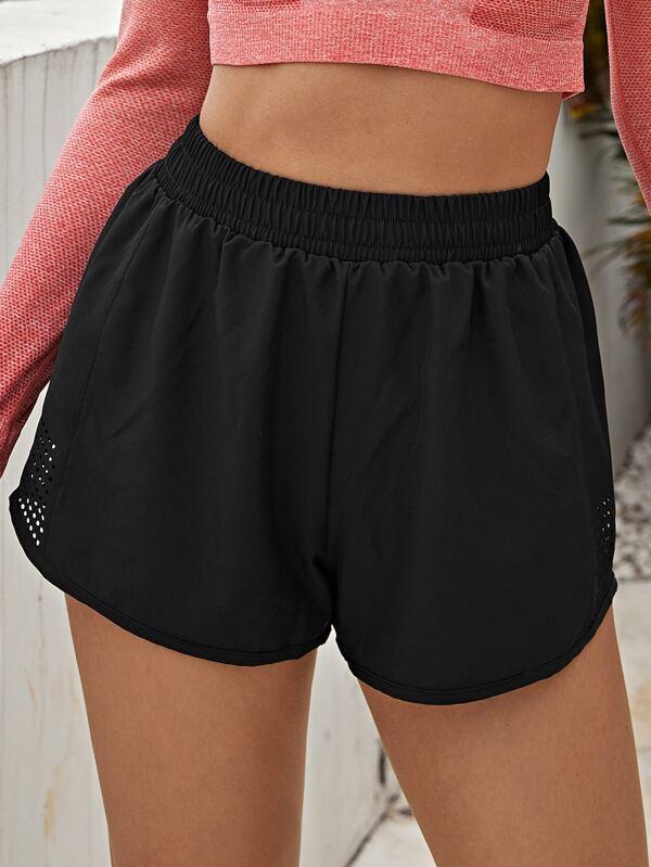 Eyelet Cut Out Solid Sports Shorts - LuckyFash™