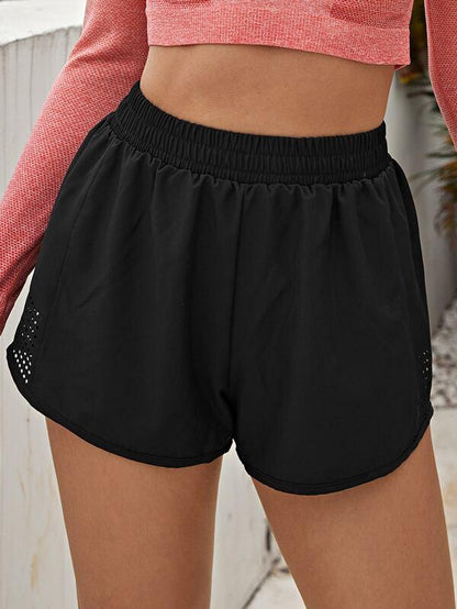 Eyelet Cut Out Solid Sports Shorts - LuckyFash™