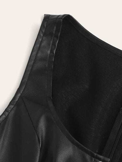 Eyelet Lace Up Cut-out PU Crop Tank Top - LuckyFash™