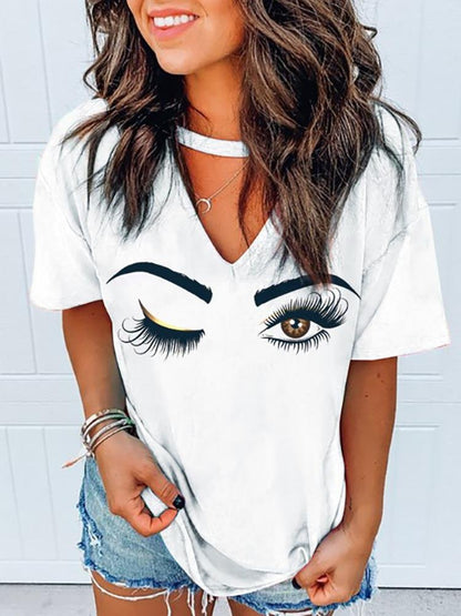 Eyes Print Cutout Front Casual T-shirt - LuckyFash™