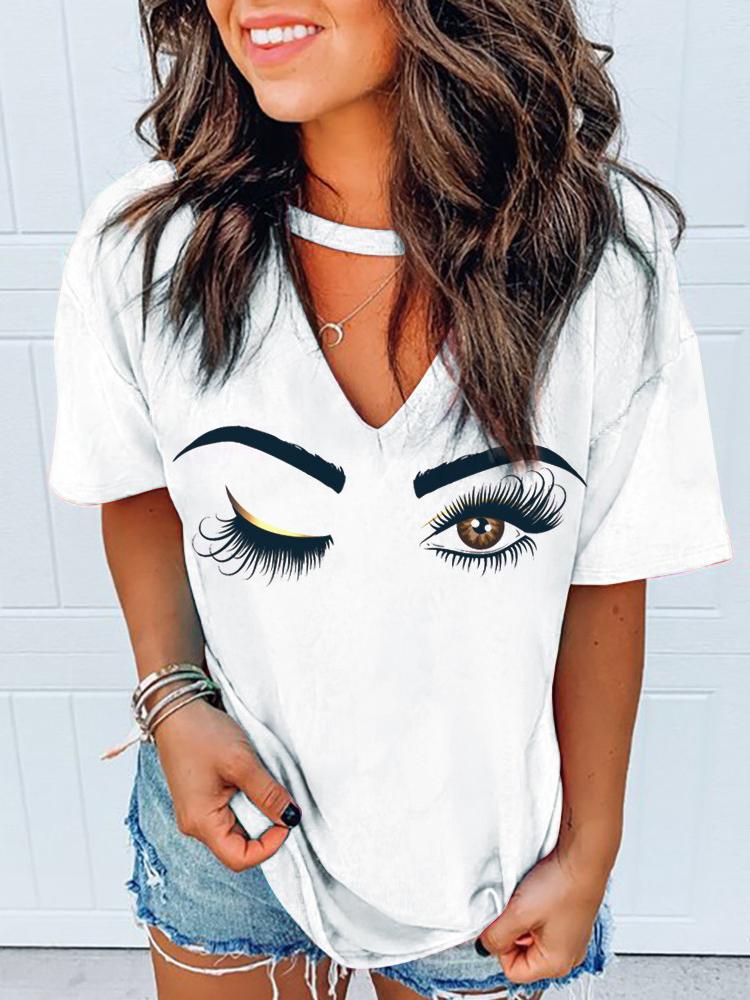 Eyes Print Cutout Front Casual T-shirt - LuckyFash™