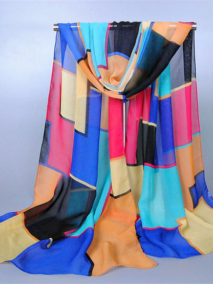 New Geometric High Quality Chiffon Silk Scarf Women Fashion Shawls And Wraps Female Lattice Hijab Stoles - LuckyFash™