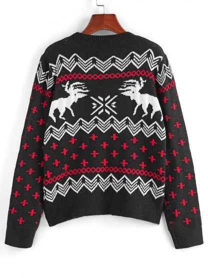 Fair Isle Knit Ribbed Trim Jumper Sweater - LuckyFash™