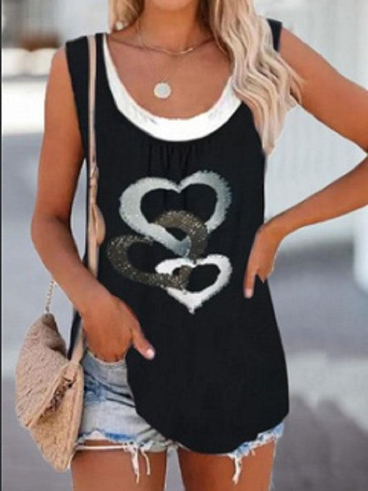 Fake Two-piece Love Print Casual Vest - LuckyFash™