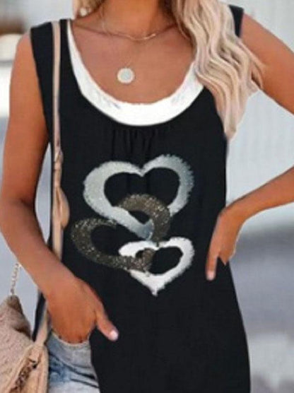 Fake Two-piece Love Print Casual Vest - LuckyFash™