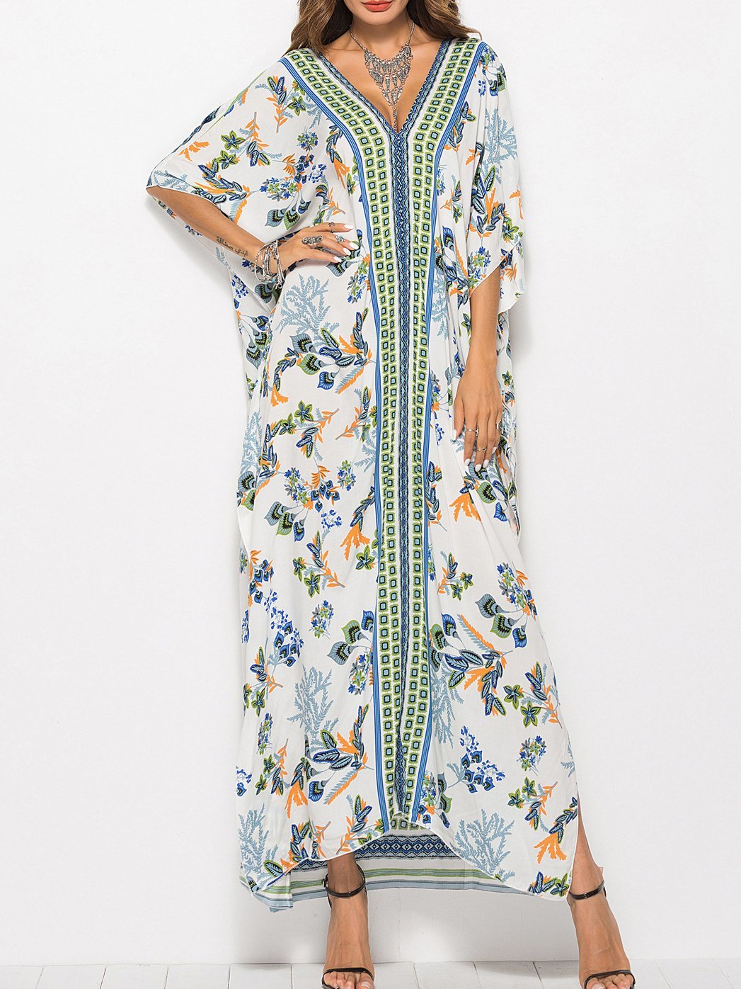 Fashion Bat Sleeve V-neck Long Dress - LuckyFash™