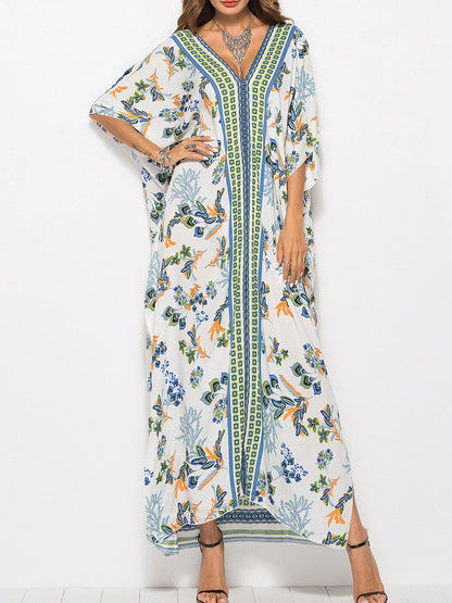 Fashion Bat Sleeve V-neck Long Dress - LuckyFash™