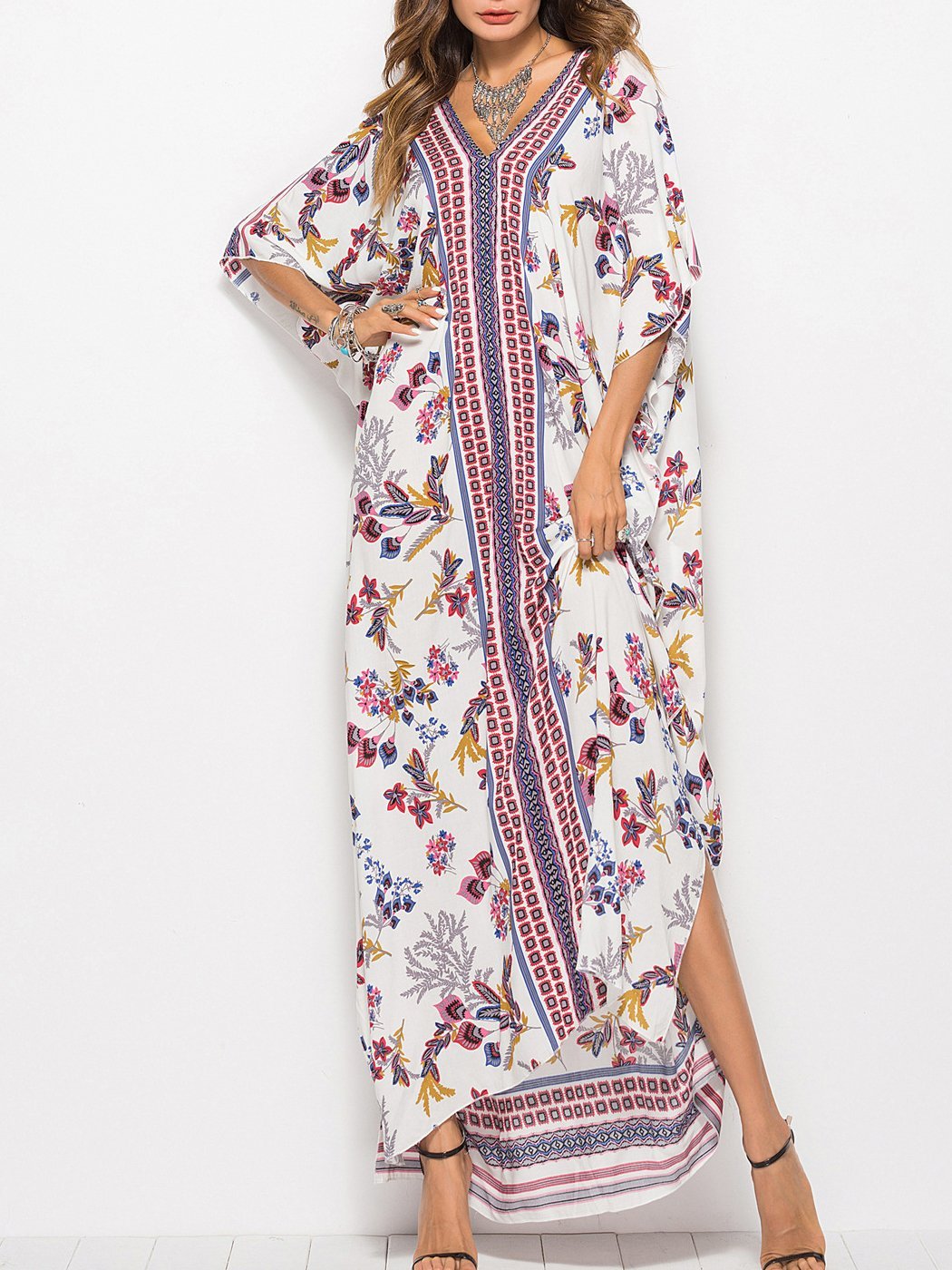 Fashion Bat Sleeve V-neck Long Dress - LuckyFash™