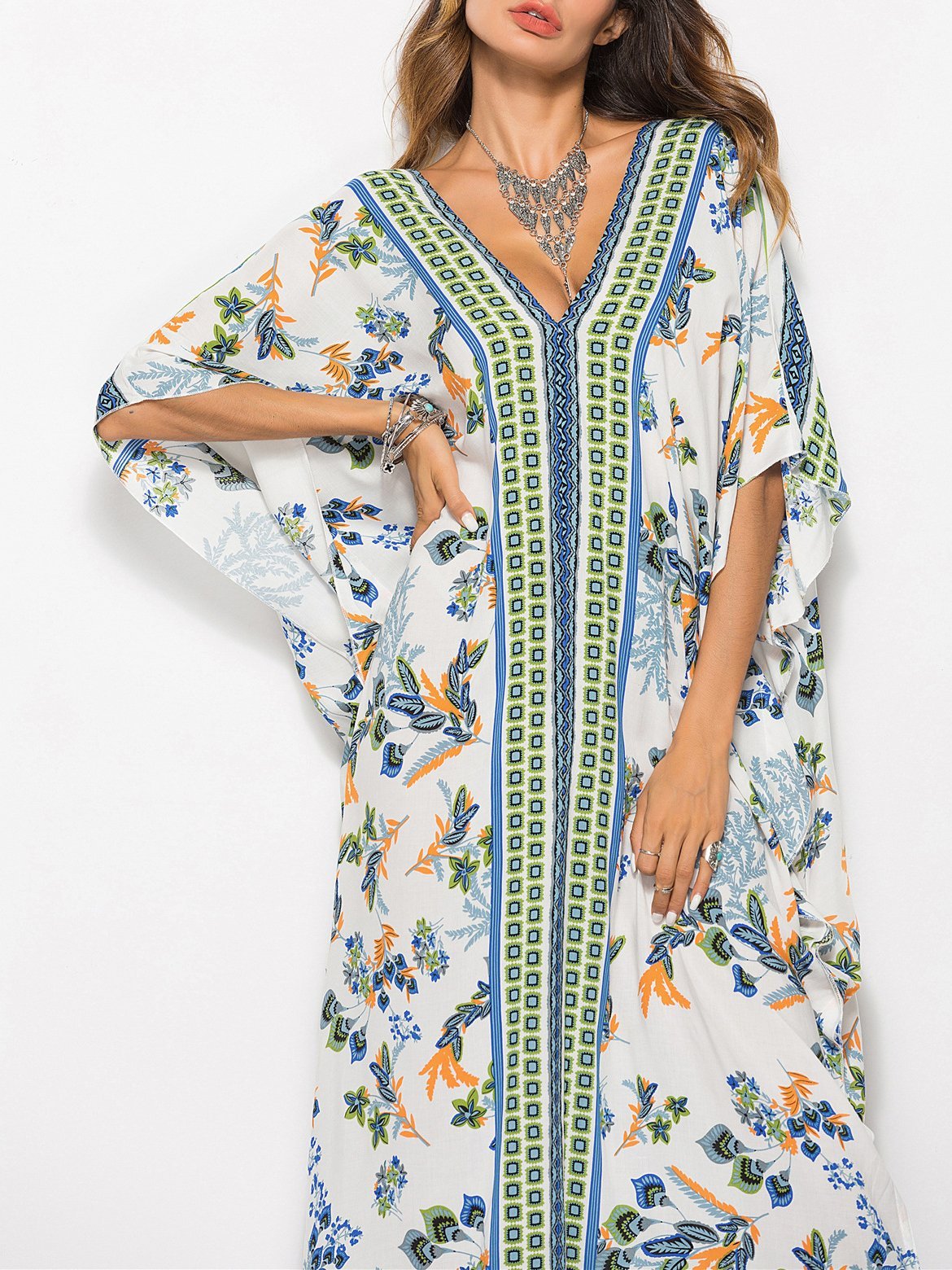 Fashion Bat Sleeve V-neck Long Dress - LuckyFash™