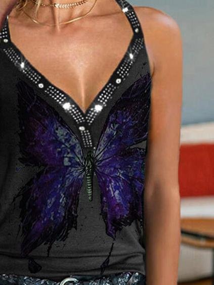 Fashion Butterfly Print Sleeveless Camisole - LuckyFash™