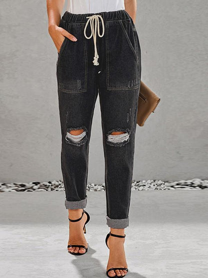Fashion Casual Street Hipster Straight Leg Ripped Trousers Jeans - LuckyFash™