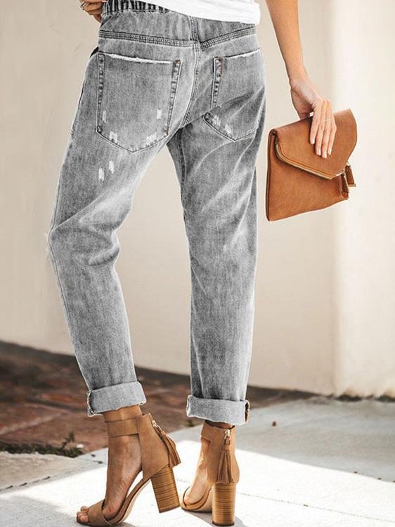 Fashion Casual Street Hipster Straight Leg Ripped Trousers Jeans - LuckyFash™