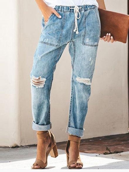 Fashion Casual Street Hipster Straight Leg Ripped Trousers Jeans - LuckyFash™