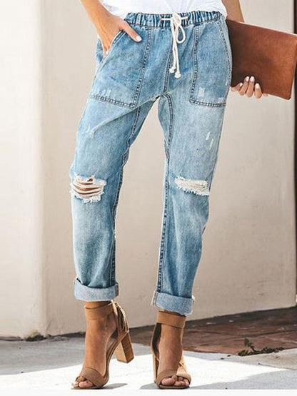 Fashion Casual Street Hipster Straight Leg Ripped Trousers Jeans - LuckyFash™
